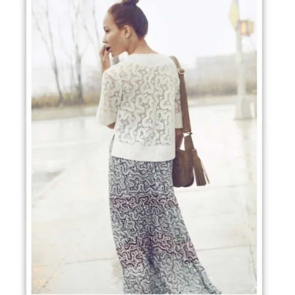 A.L.C. Suarez 100% Silk Patterned Boho Maxi Skirt Rutched Waist Size 0 XS